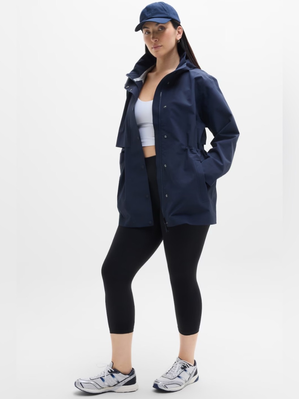NWT Athleta Rainout Solara Short Trench Coat jacket Navy Size Medium